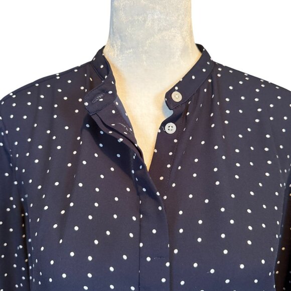 LOFT blue and white polka dot long sleeve button down blouse women's size XS - Picture 6 of 12